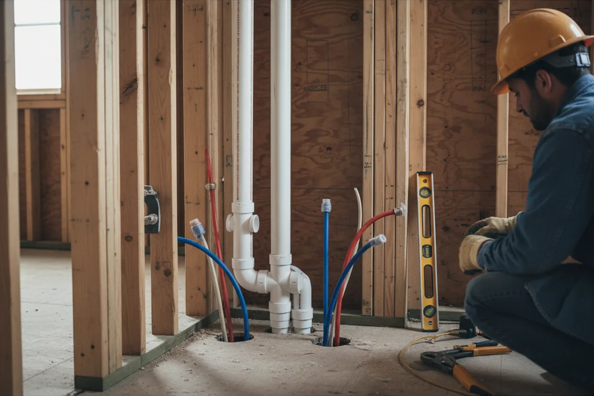 Drain and supply rough-in during Leak Detection in Norwich